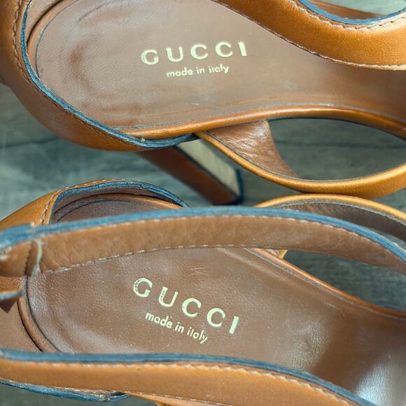 GUCCI Interlocking GG w/ COA 36 6 Leather Brown Heels Sandals Authenticated Box - Picture 9 of 13